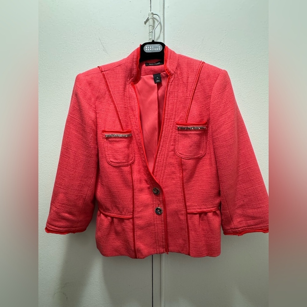 White House Black Market Coral Tweed Peplum Cropped Lined Jacket Blazer 10